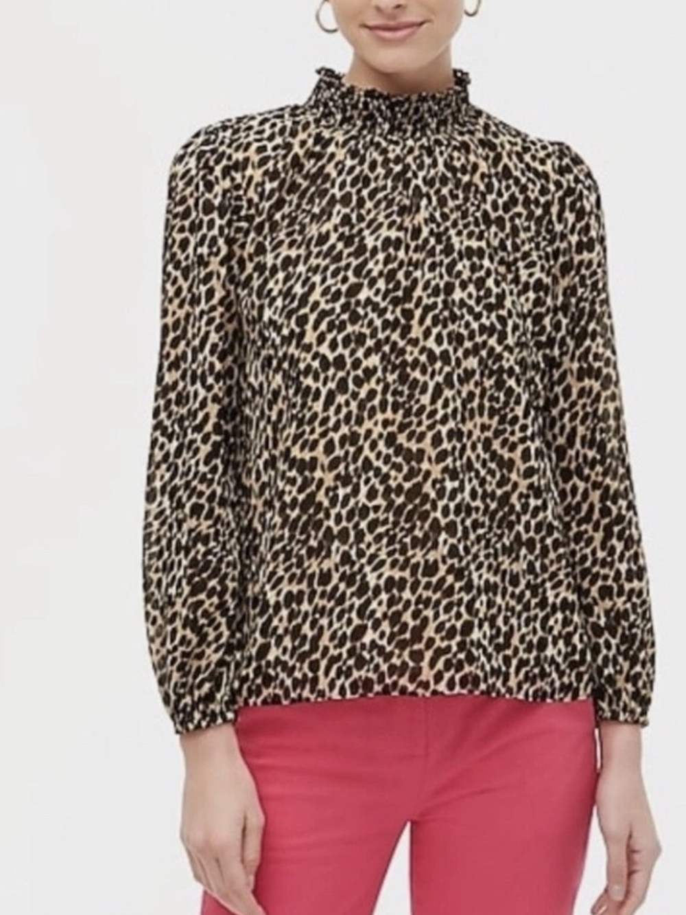 J. Crew Factory Leopard Smocked Neck Blouse